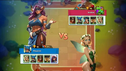 Nudus versus screen with both players' hero decks, a horned warrior and a fairy